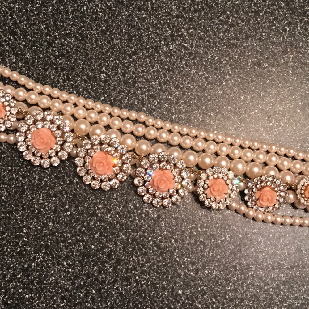 Pink pearl and flower statement necklace